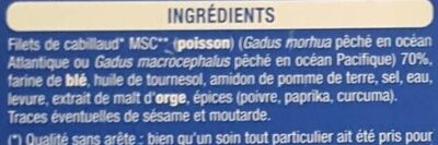 Tranches panées de Cabillaud ingredients label