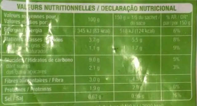 Poêlée 4 saisons aux haricots verts, pommes de terre, carottes, champignons. nutrition facts table