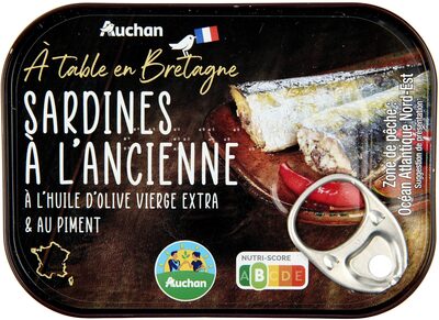 Sardines à l'ancienne à l'huile d'olive vierge extra et au piment front packaging