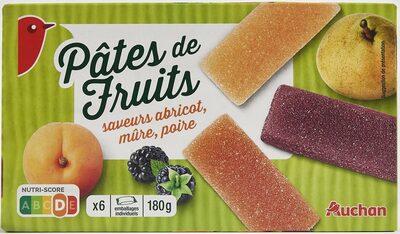 Pâtes de fruits saveurs abricot, mûre, poire