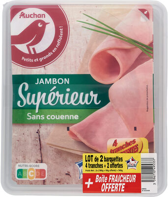 Auchan jambon superieur dd sans couenne 2x4 tranches + 2 offertes + boite fraicheur offerte