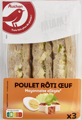 Sandwich triple polaire poulet rôti œuf salade