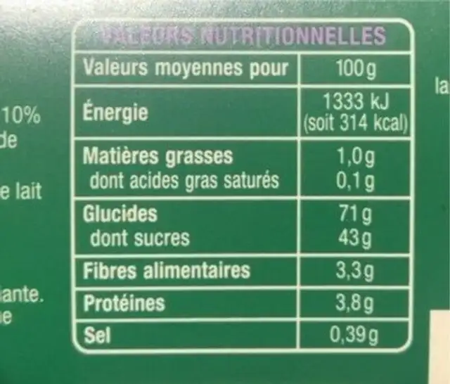 Mini pain d'épices au figues 150g nutrition facts table