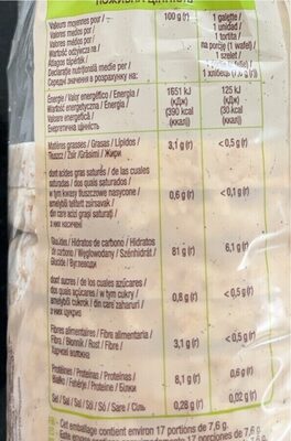 Galettes de riz complet au sésame nutrition facts table