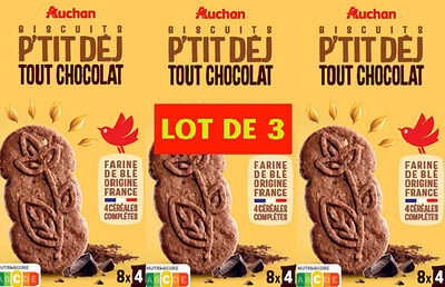 Auchan biscuits p'tit dej tout chocolat lot 3x400g