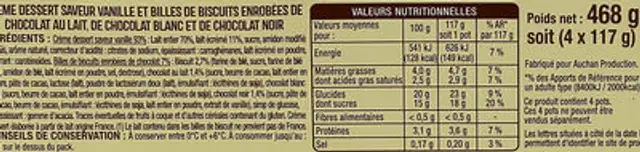 Vani’crac nutrition facts table
