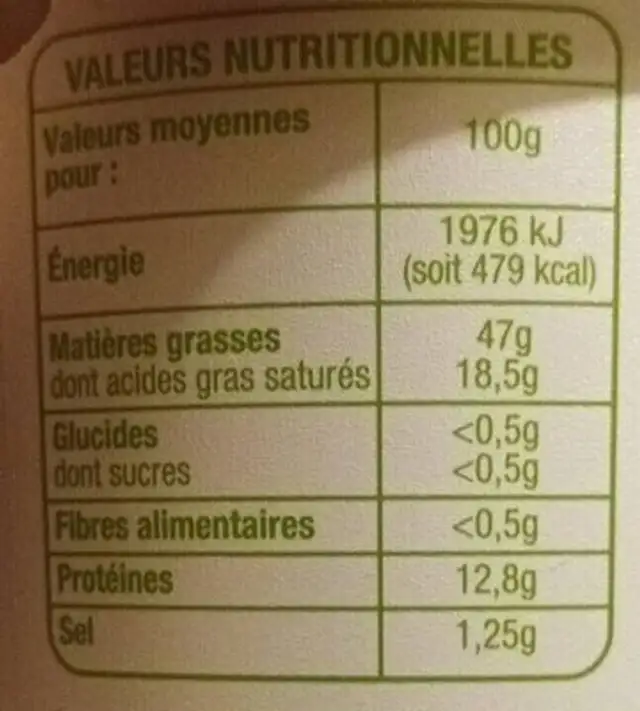 Rillettes pur porc nutrition facts table