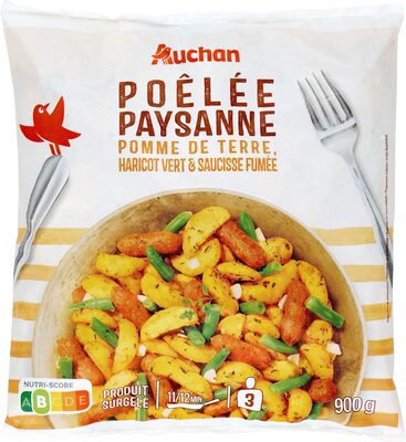 Poêlée paysannepomme de terre, haricot vert et saucisse fumée