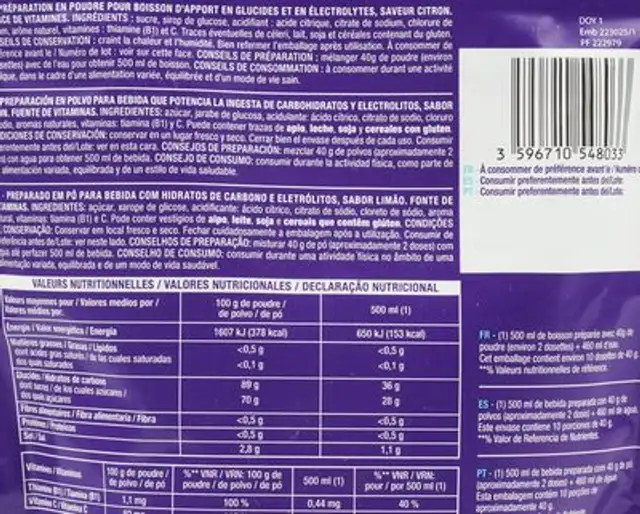 HYDRATE* - Boisson isotonique goût citron nutrition facts table