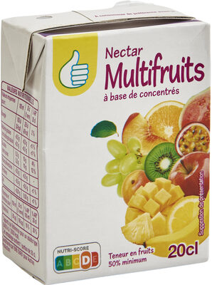 Nectar multifruits à base de concentrés. Teneur en fruits : 50 % minimum.