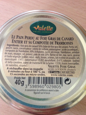 Pain perdu au foie gras de canard entier et sa compotée de framboises