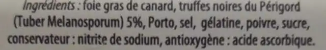 Foie de canard du Périgord a la truffe noire du Périgord ingredients label
