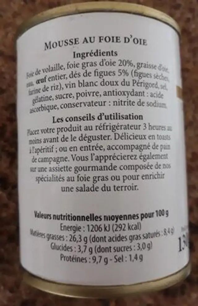 Caprice au Foie d'oie à la Figue et au vin doux du perigord nutrition facts table