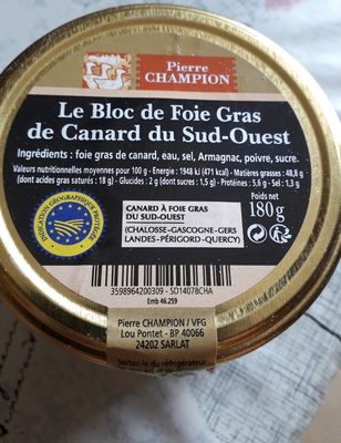 bloc de foie gras de canard du Sud ouest