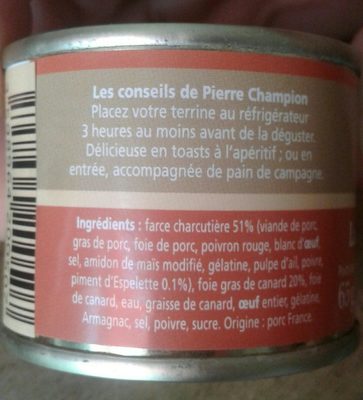 Terrine au foie de canard et piment d'espelette ingredients label