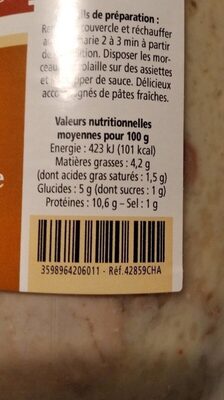Petite volaille cuisinée à la sauce forestière nutrition facts table
