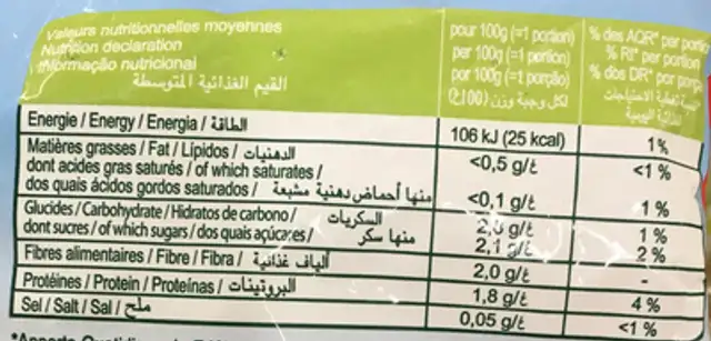 Choux-fleurs en fleurettes nutrition facts table