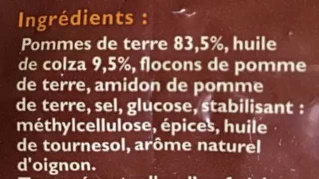 Pommes étoiles ingredients label