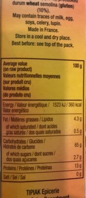 Quinoa Gourmand nutrition facts table