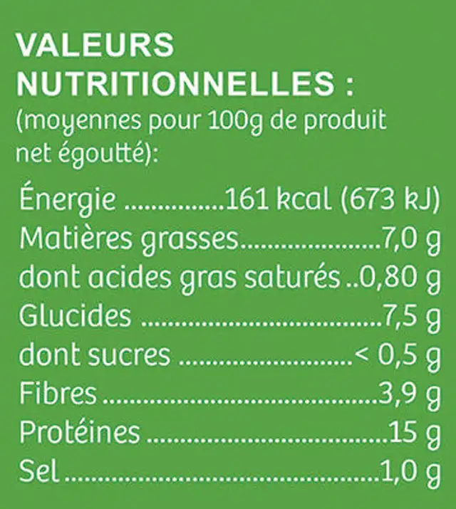 Médaillon Végétal Bio nutrition facts table