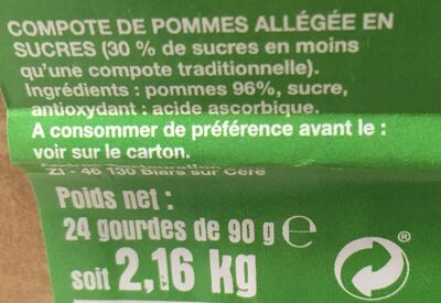 Gourde pomme nature ingredients label