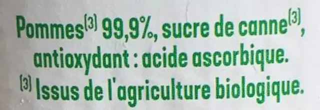 Compote de pomme bio ingredients label