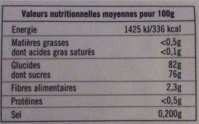 Pates de fruits Pomme Cannelle nutrition facts table