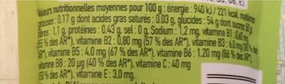gel coup de fouet nutrition facts table
