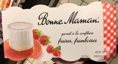 Yaourt à la confiture fraises, framboises front packaging