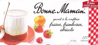 Yaourt à la confiture (fraises, framboises, abricots) 8 pots front packaging