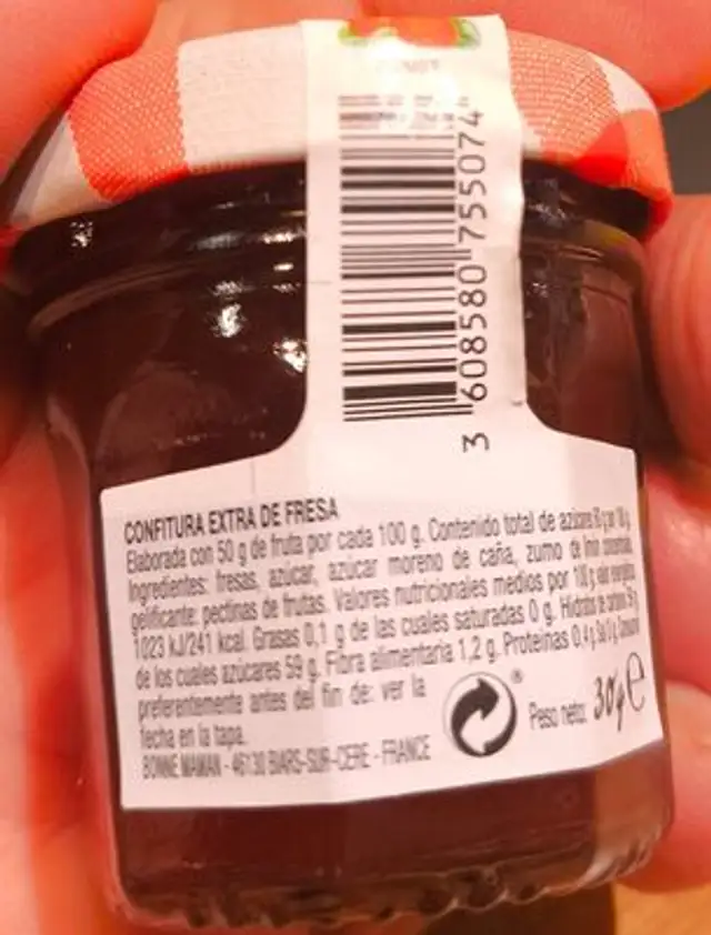 Confitura de fresa ingredients label