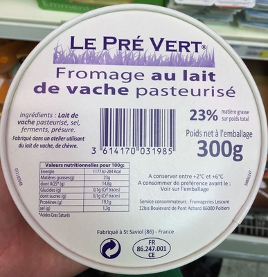 Fromage au lait de vache pasteurisé (23 % MG)