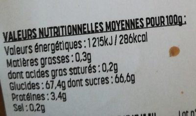 Meringue Pépites Caramel nutrition facts table