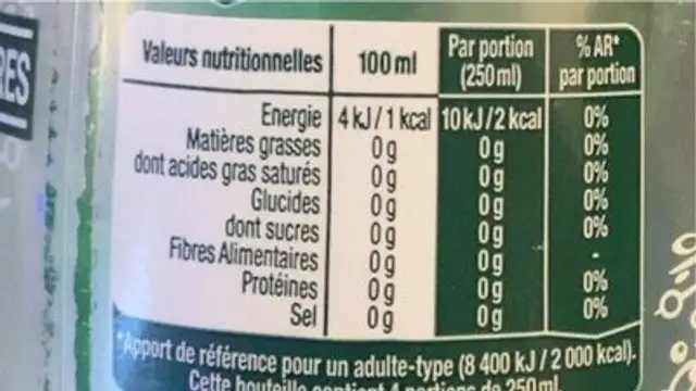 Perrier saveur menthe nutrition facts table