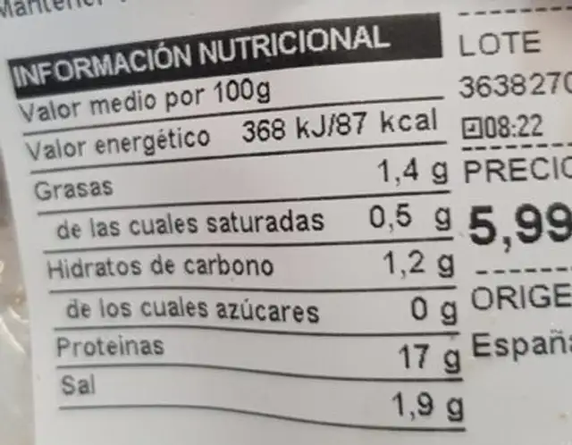 Extratierno de jamón al horno nutrition facts table