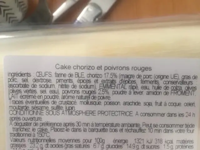 Cake au chorizo ingredients label