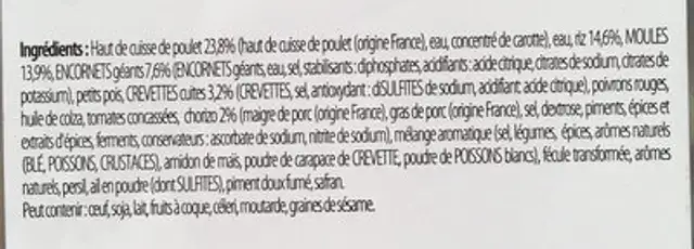 Paella royale ingredients label