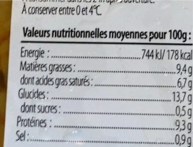 Paella royale nutrition facts table