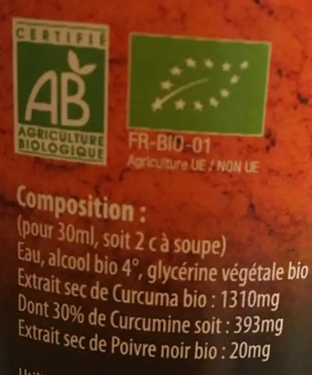 Curcuma Bio Extra-fort - 500 ML - Dr Theiss ingredients label