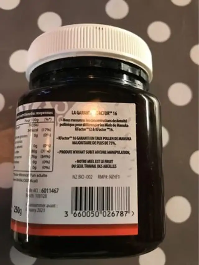 Miel De Manuka Sauvage Kfactor 16 - 250 GR - Dr Theiss ingredients label