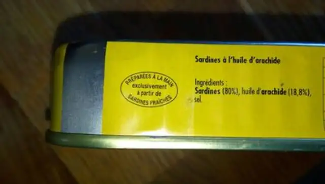 Sardine huile arachide ingredients label