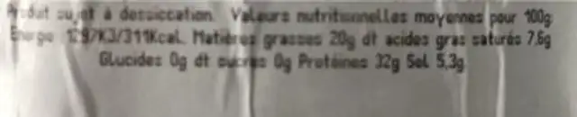 Saucisse seche de porc nutrition facts table