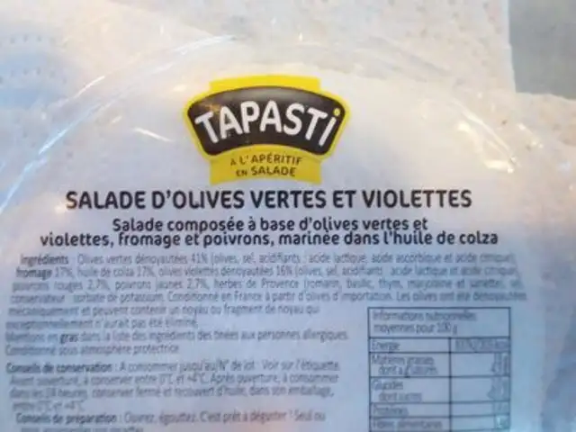 Tapasti ingredients label