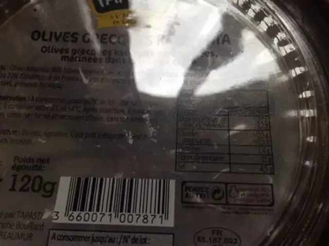Olives grecques kalamata ingredients label