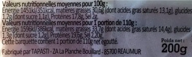 Mini Involtini Au Fromage De Chèvre, La Boite De 200g nutrition facts table