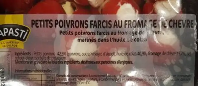 Petits poivrons farcis au fromage de chèvre ingredients label