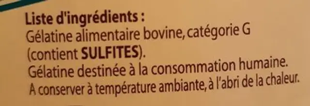 Gélatine bovine nutrition facts table