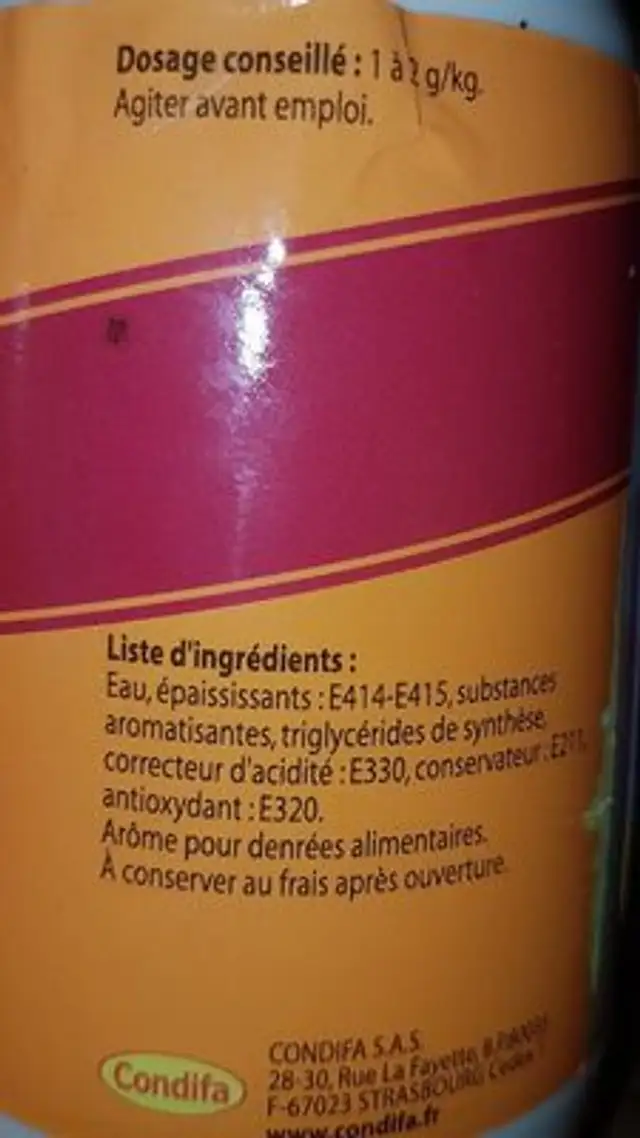 0,5L Arome Amande Amere ingredients label