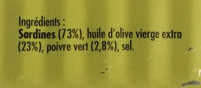 Sardines à l'huile d'olive et aux poivres verts ingredients label