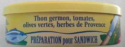 Préparation pour Sandwich - Thon germon, tomates, olives vertes, herbes de Provence front packaging